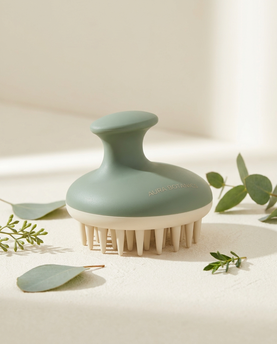 Folira sage-green scalp stimulator tool on cream background